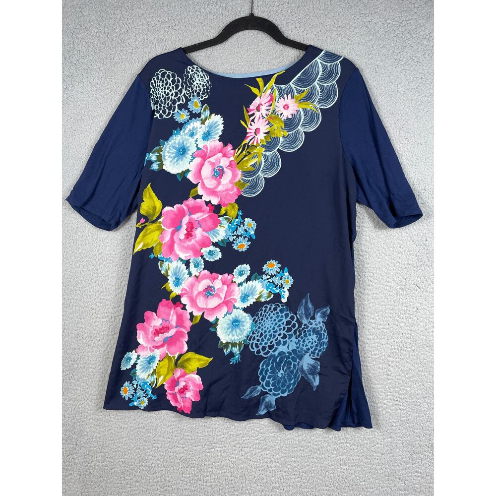 Chico's Garden Party Tunic Womens Top Size 2 / US L Blue Floral